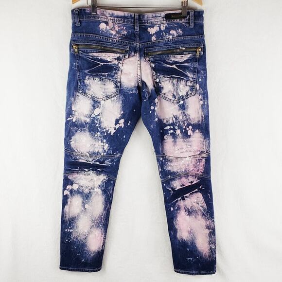 8IGHTH Dstrkt Jeans Men 36X32 Tie Dye Moto Stretch Skinny With Zippers Blue Pink - Picture 3 of 11